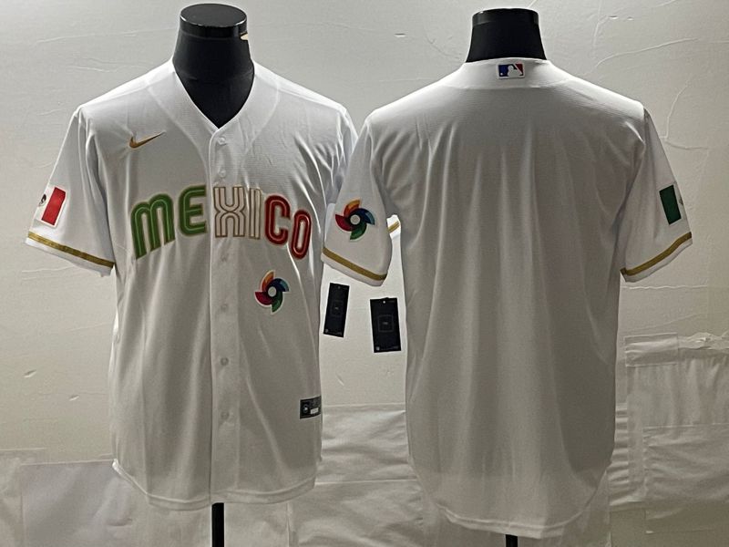 Men 2023 World Cub Mexico Blank White gold Nike MLB Jersey3->more jerseys->MLB Jersey